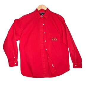 Disney Red Winnie The Pooh Long Sleeved Button Up Womens Shirt